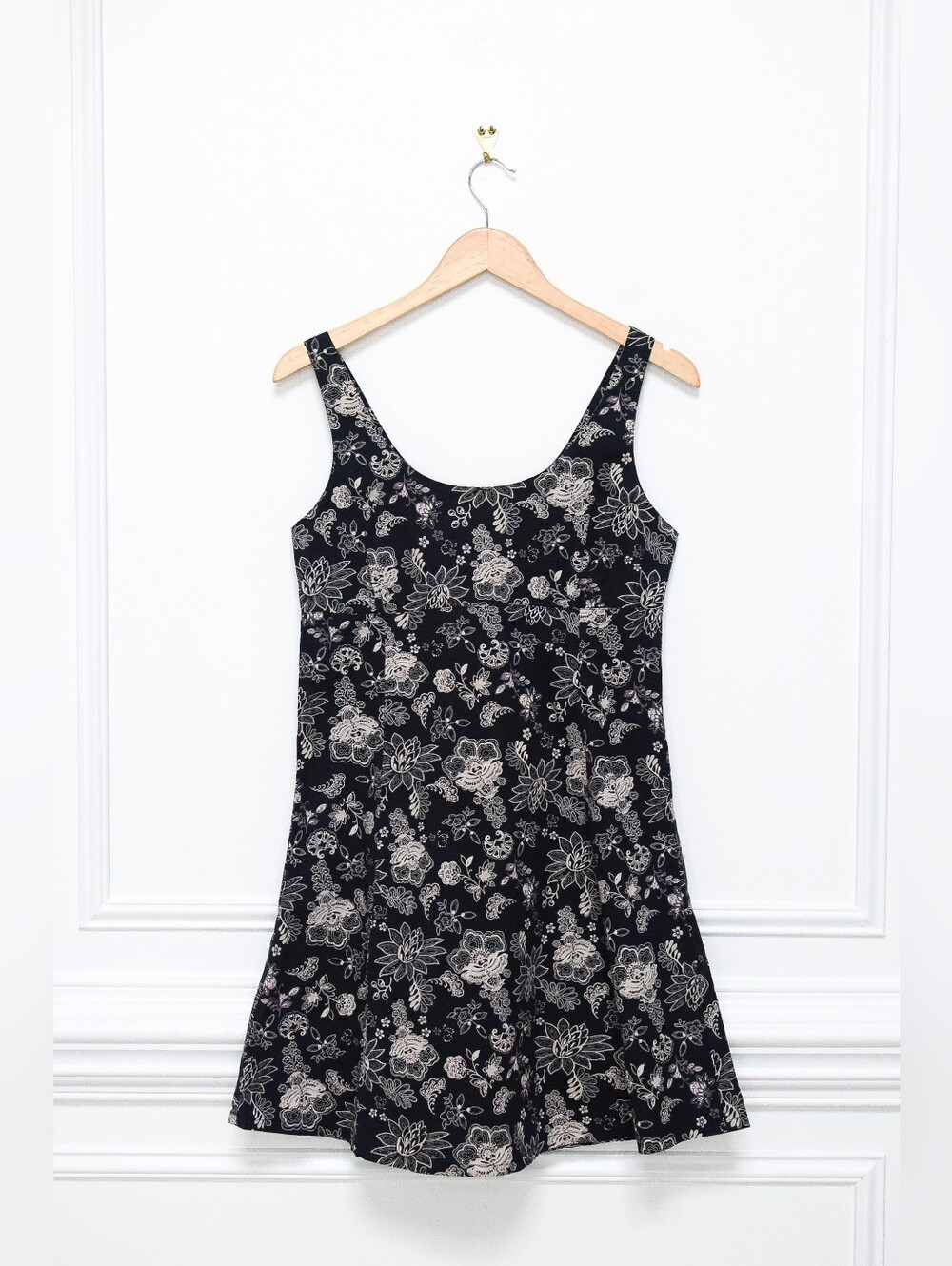 Vintage 90s Black Floral Mini Dress Size M Fairy Dark Coquette - Picture 5 of 6